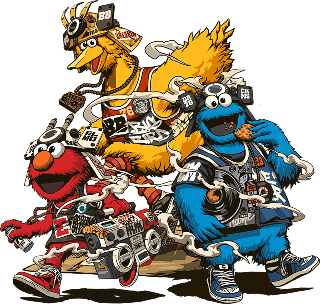 エルモ・クッキーモンスター・ビッグバードのキャラクターアート